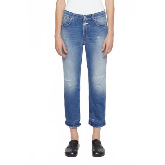 NEW CLOSED milo straight leg jeans in dark blue distress - Picture 1 of 7